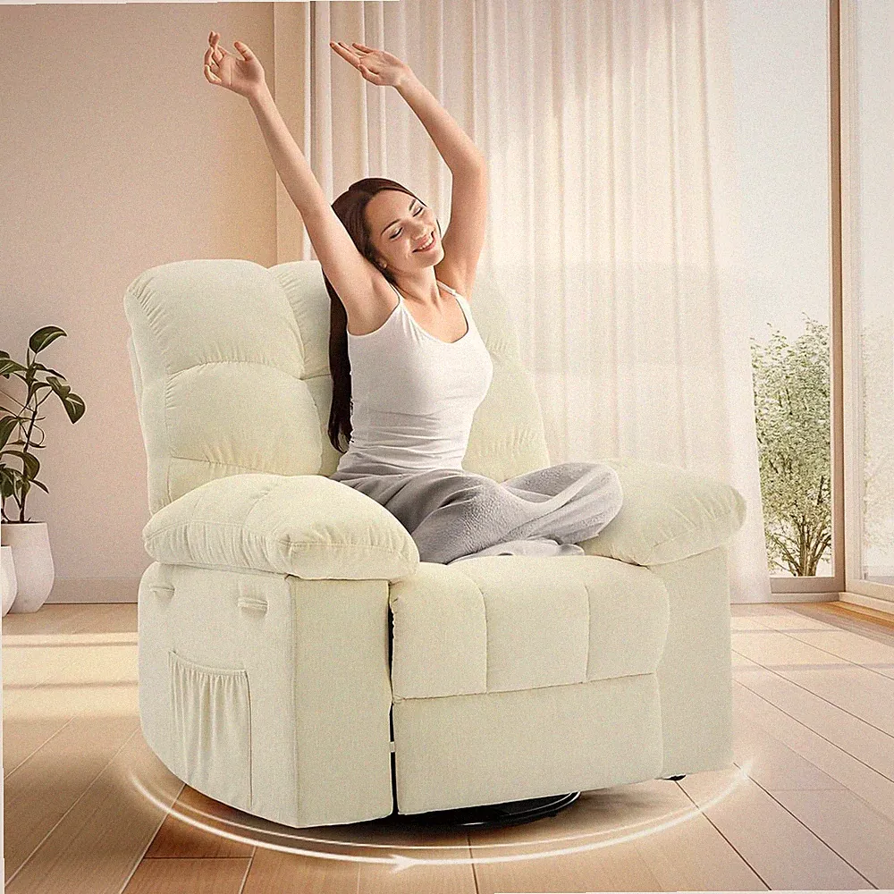 360° Swivel Recliner Chair w/ Rock+Glide, Chenille Fabric & Q235 Steel Frame