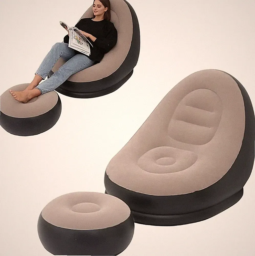 Inflatable Lounge Chair : Lazy Flocking Recliner, Air Couch Sofa for Indoor, Out