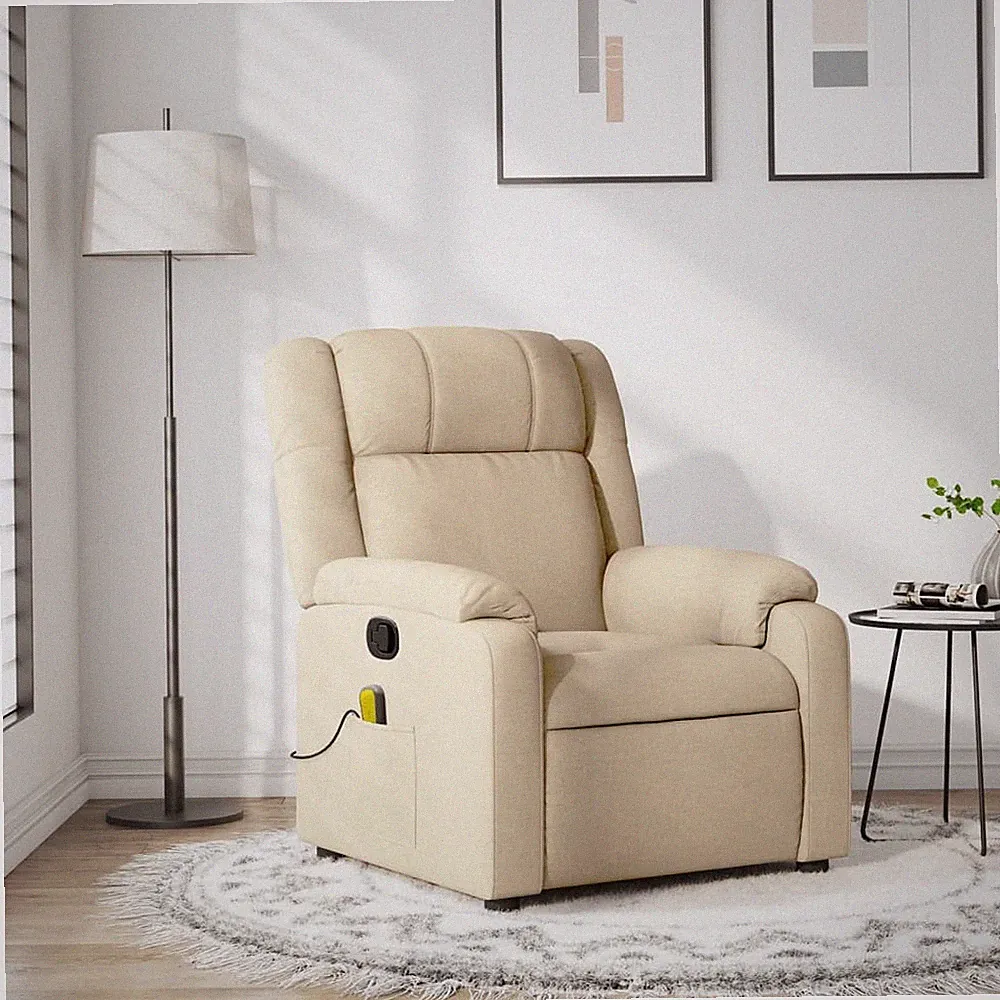 Massage Recliner Chair Cream Fabric (100% polyester), metal, plywood