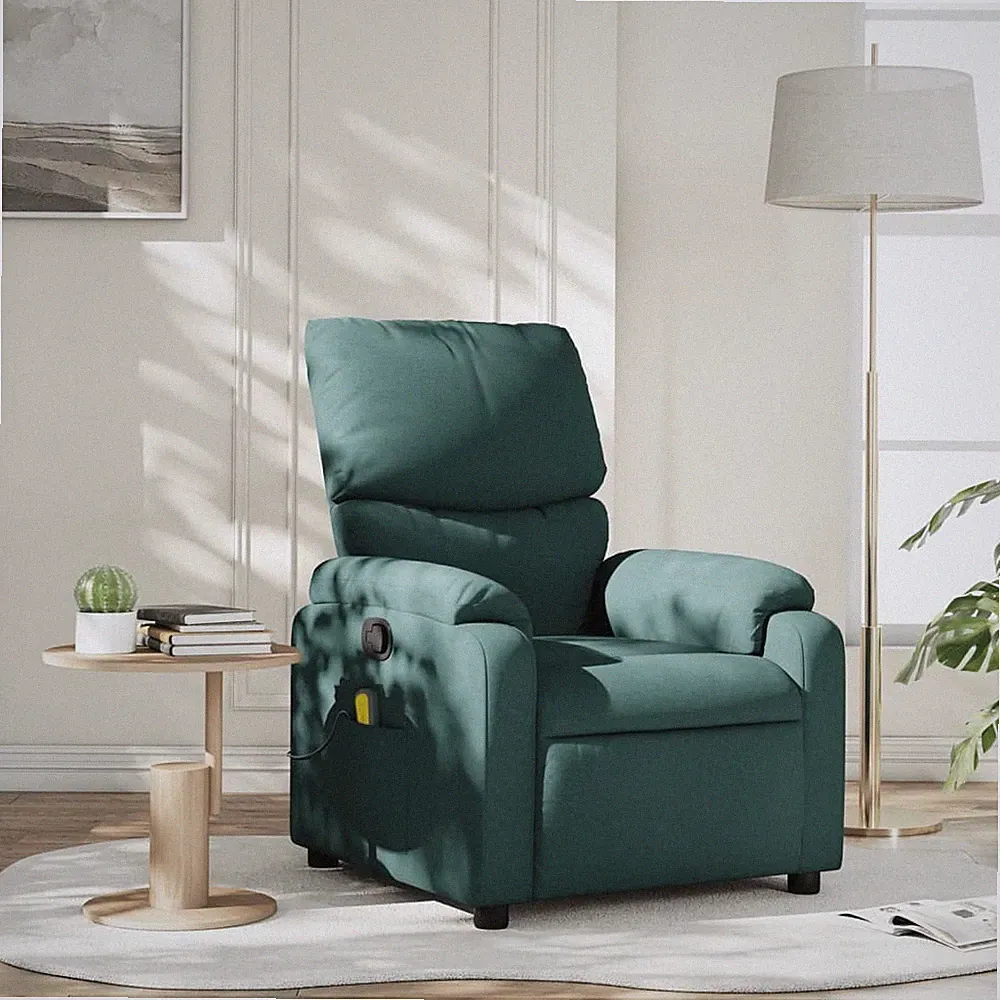 Massage Recliner Chair Dark Green Fabric