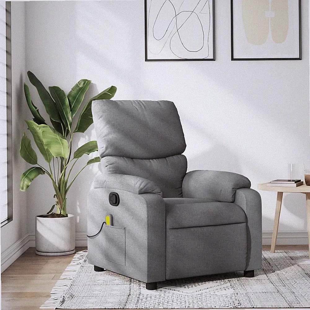 Massage Recliner Chair Light Gray Fabric