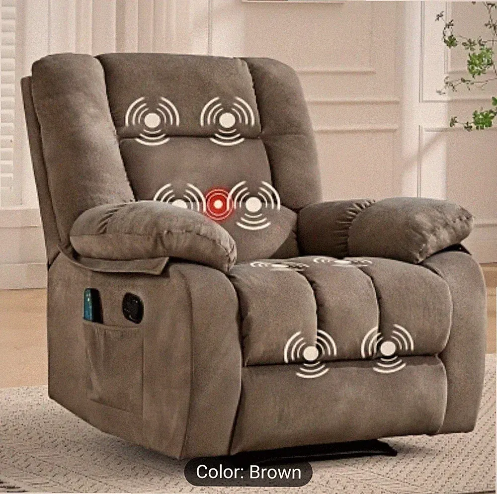 Overstuffed Single Manual Massage Recliner Chair w/ Heat & Vibration Soft Fabric