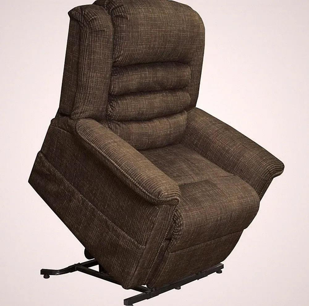 Soother Power Lift Chair Full Lay-Out Chaise Recliner Chocolate Brown Fabric